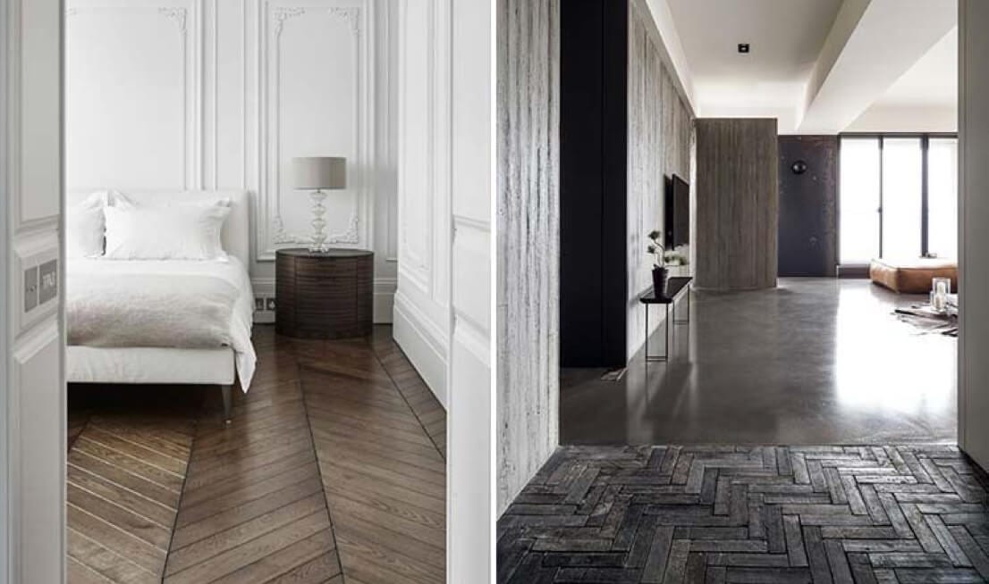 Visgraat pvc vloer in een interieur